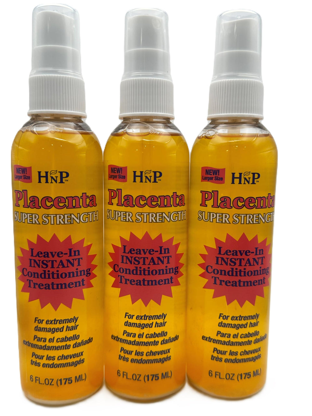 HASK Placenta leave-in conditioner bottle close-up for shine and detangling.