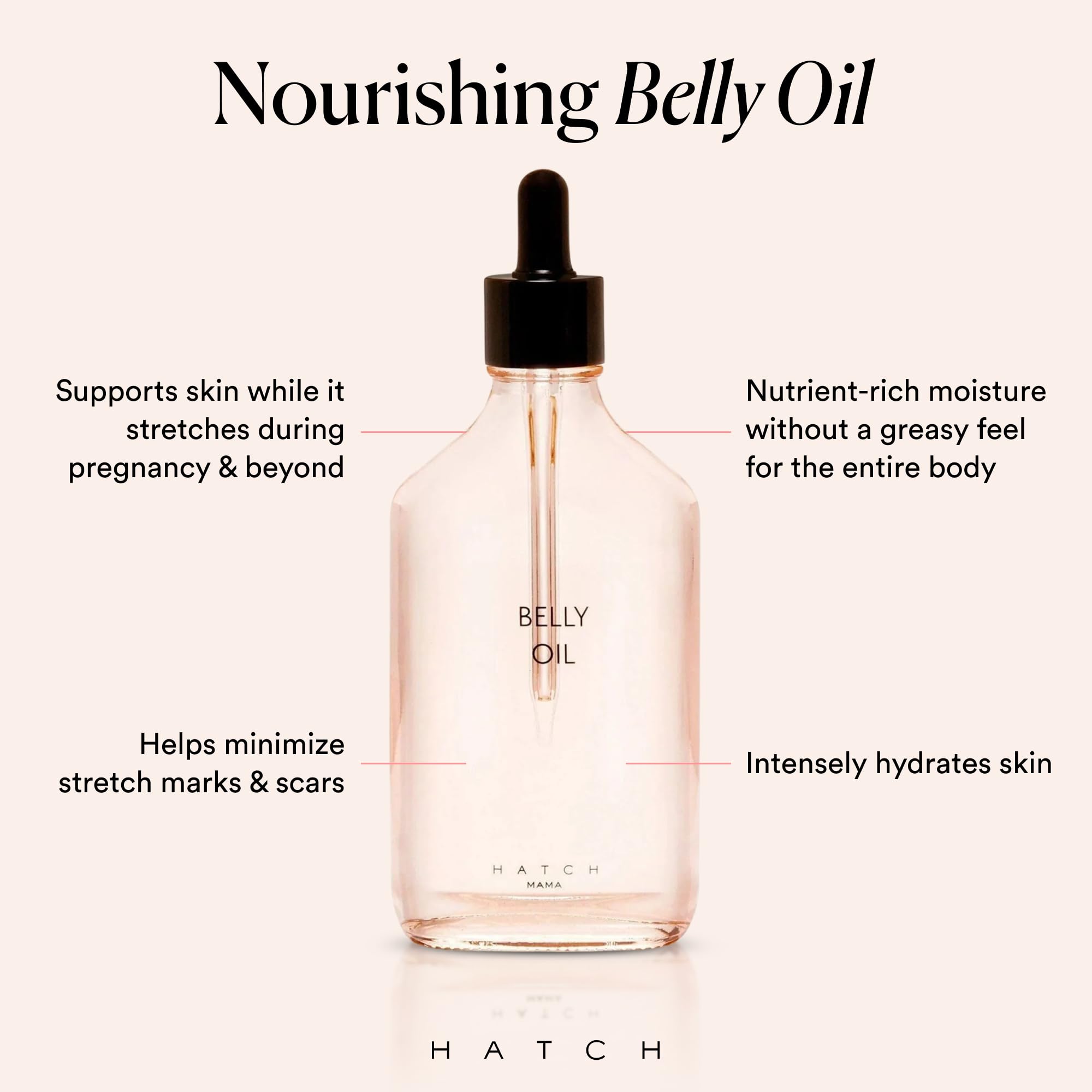 HATCH Belly Oil applying on belly, soothing hydration during pregnancy.