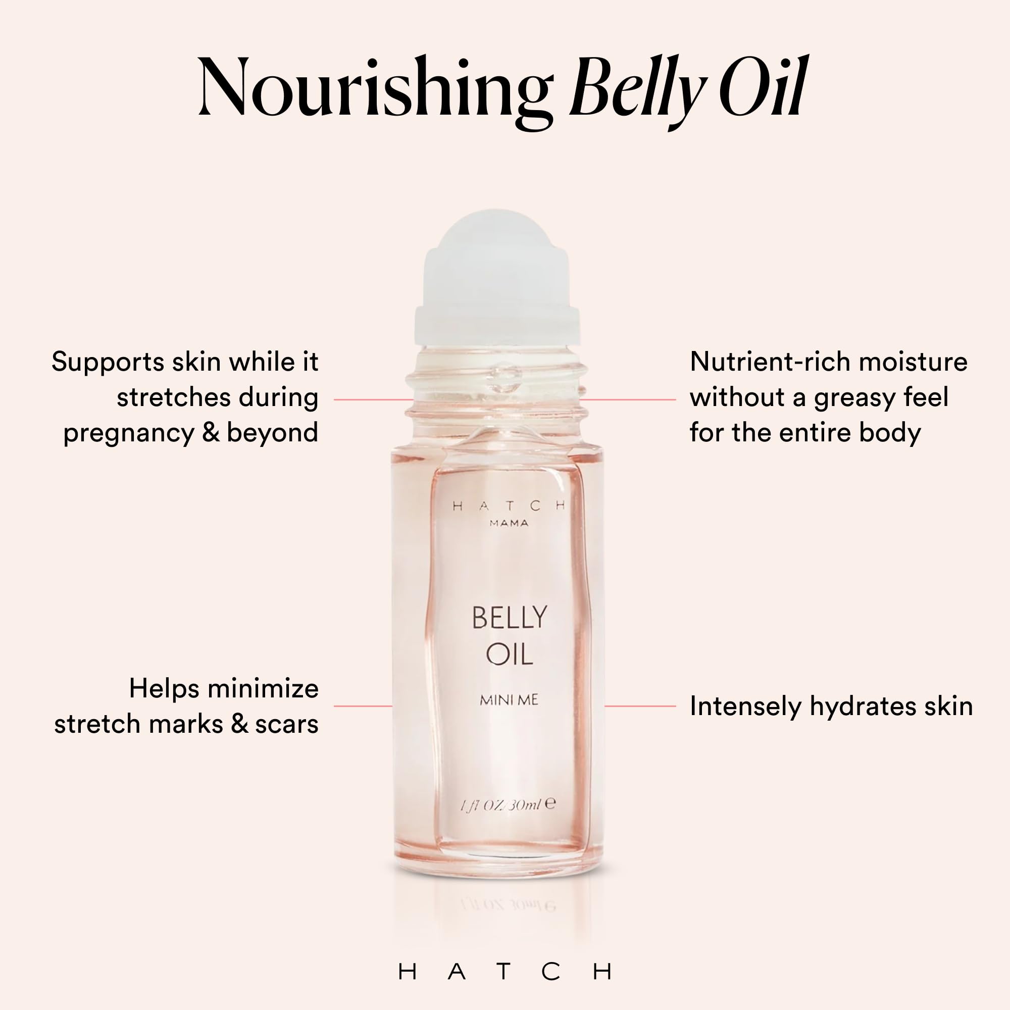 HATCH Belly Oil being massaged into the belly for gentle stretch support