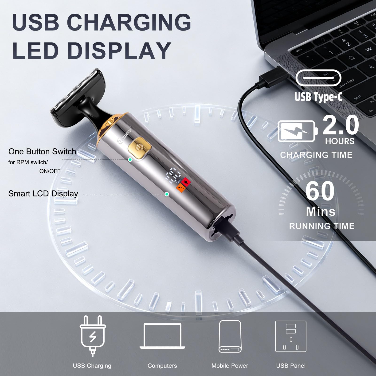 Hatteker built-in spotlight enhances visibility during grooming.