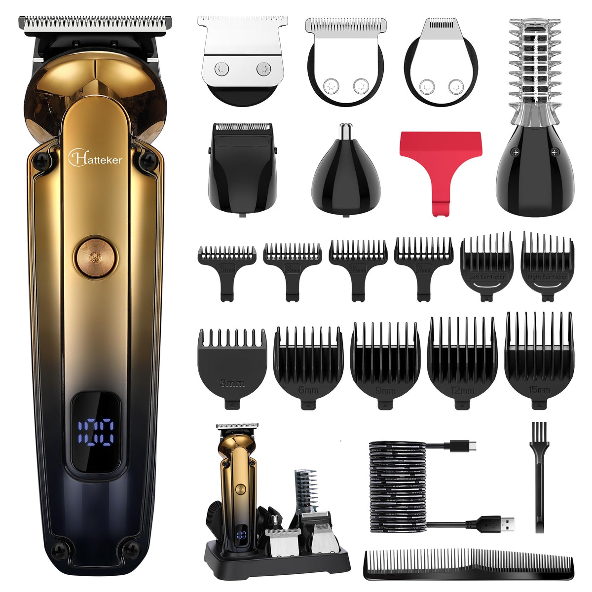 Hatteker men's beard trimmer kit packaging for travel convenience.