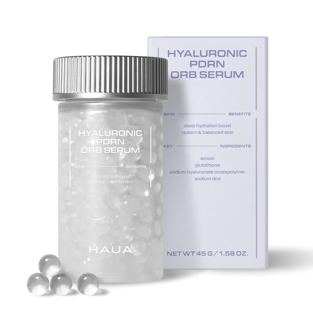 HAUA Hyaluronic PDRN serum bottle showing a hydrating, skin-plumping routine