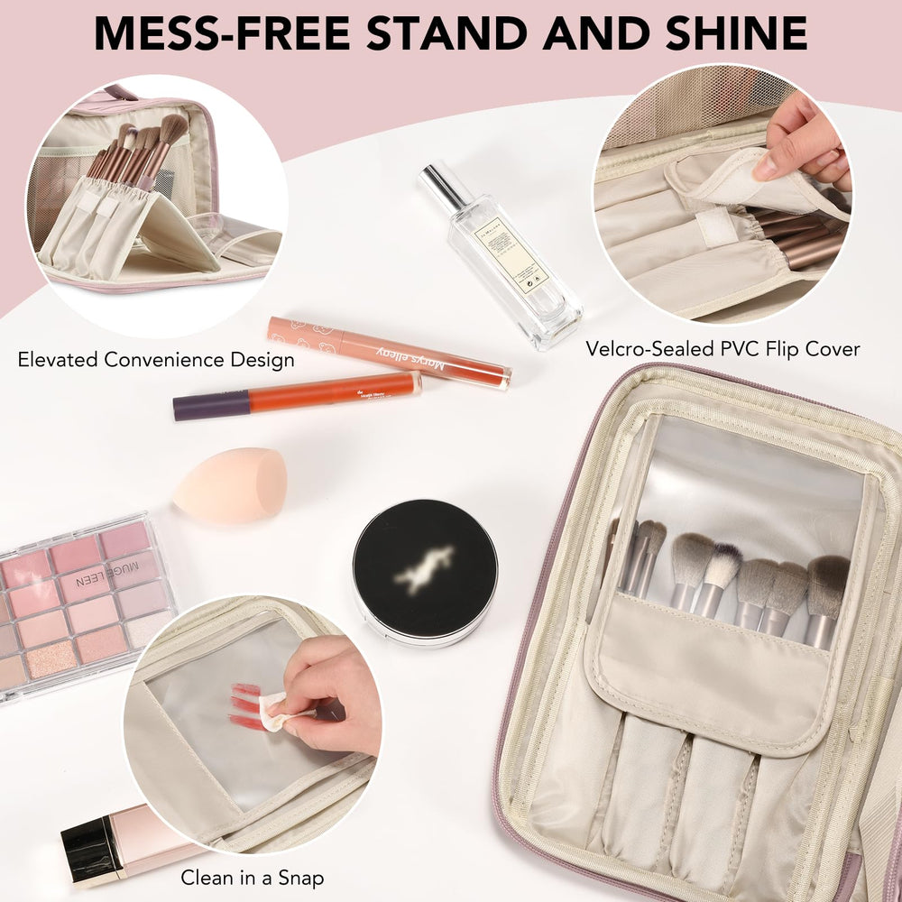 HauteHues pink makeup bag made of waterproof PU leather for durability on the go