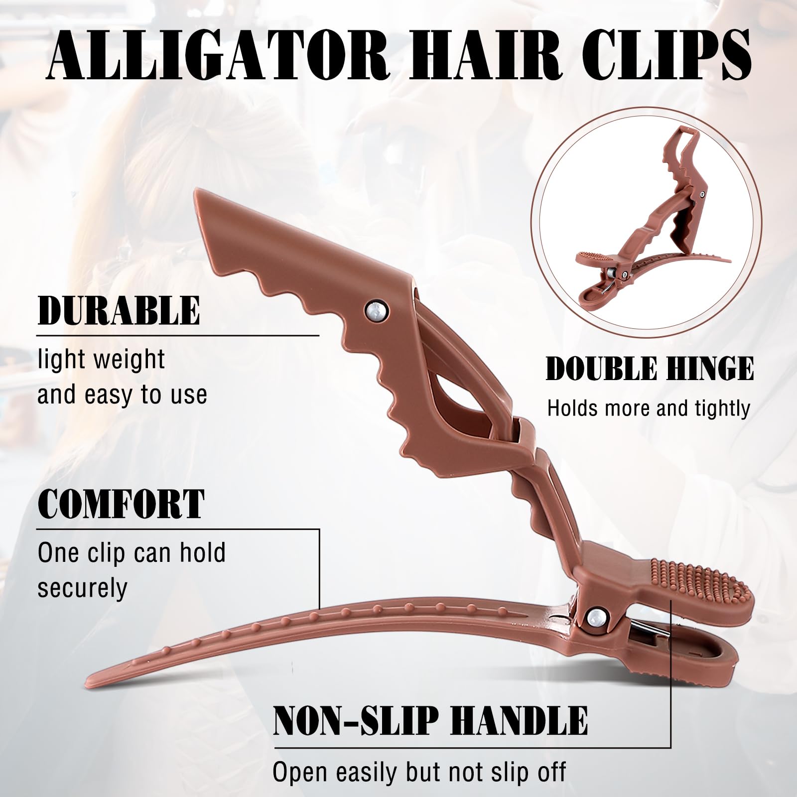Clips cocodrilo Havawish con agarre estable para cabello fino o grueso.