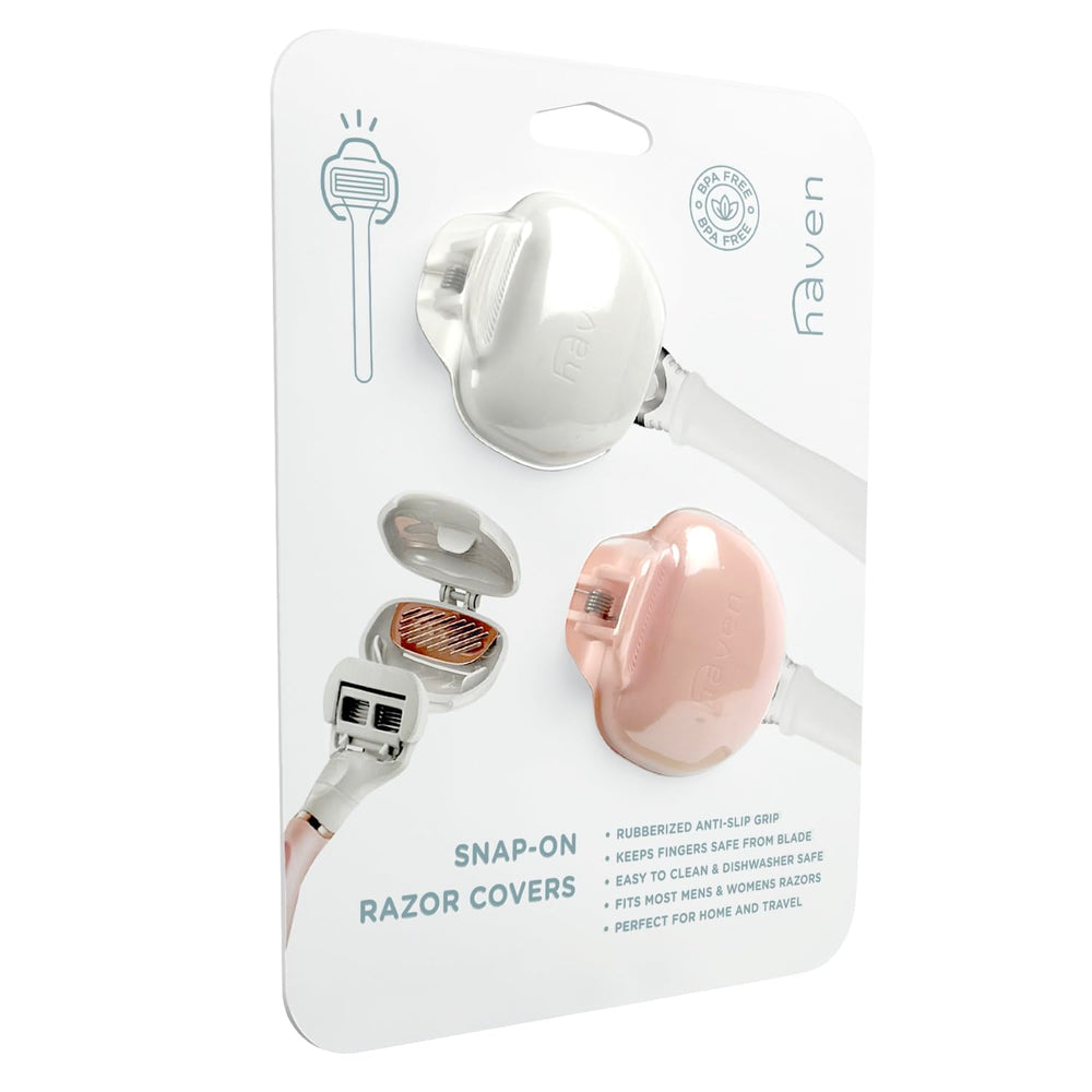 Haven clip-on razor protector snap-on action seals razor head securely