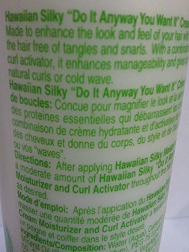 Hawaiian Silky cream moisturizer application demonstrates easy distribution for hydrated hair.