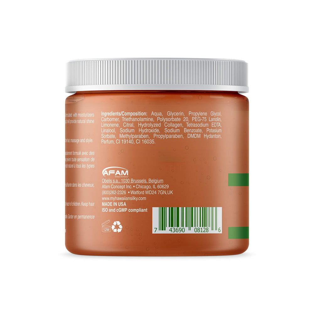 Hawaiian Silky Gel Activator bottle closeup showing shine on hair