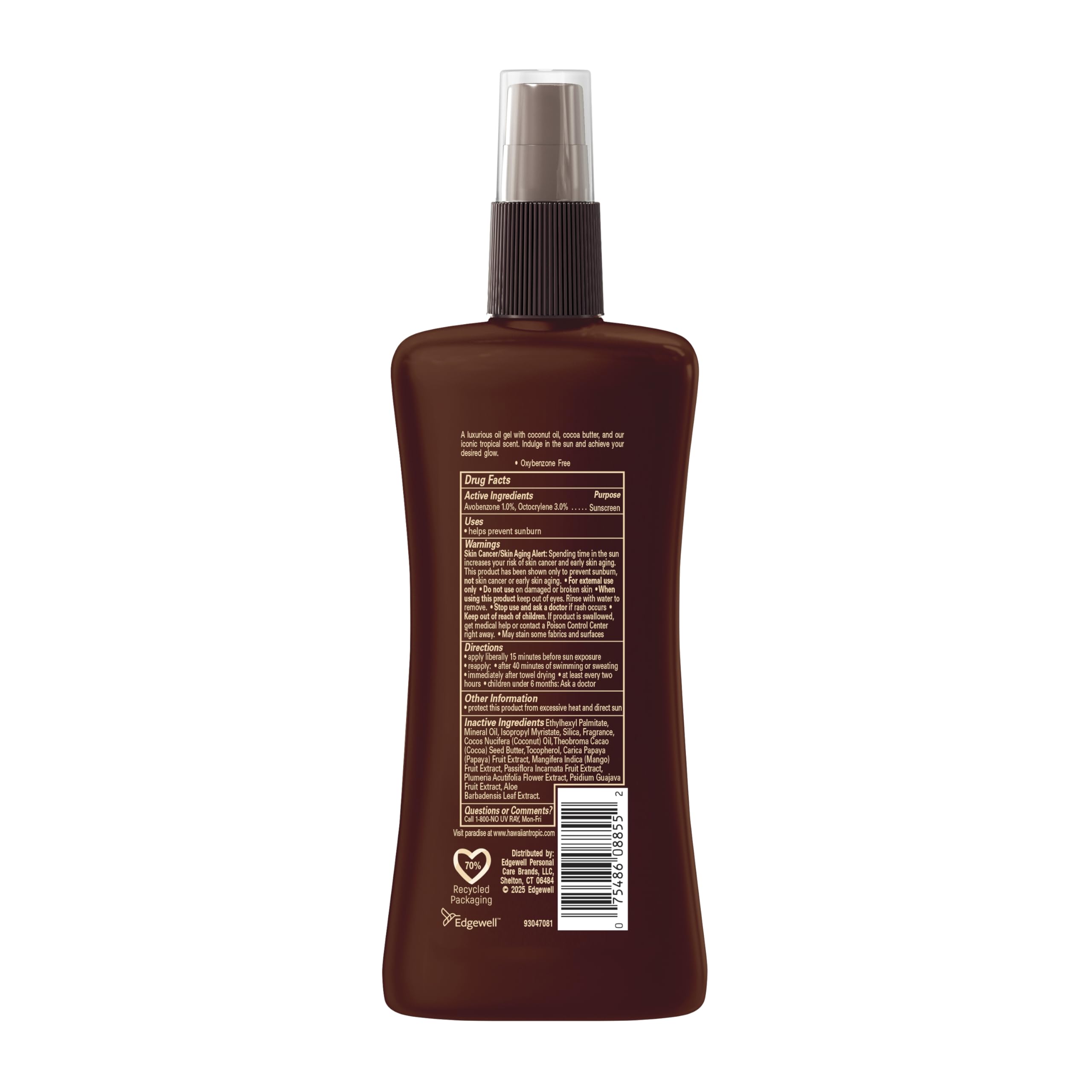 Aceite gel suave de Hawaiian Tropic, cobertura uniforme y cómoda.