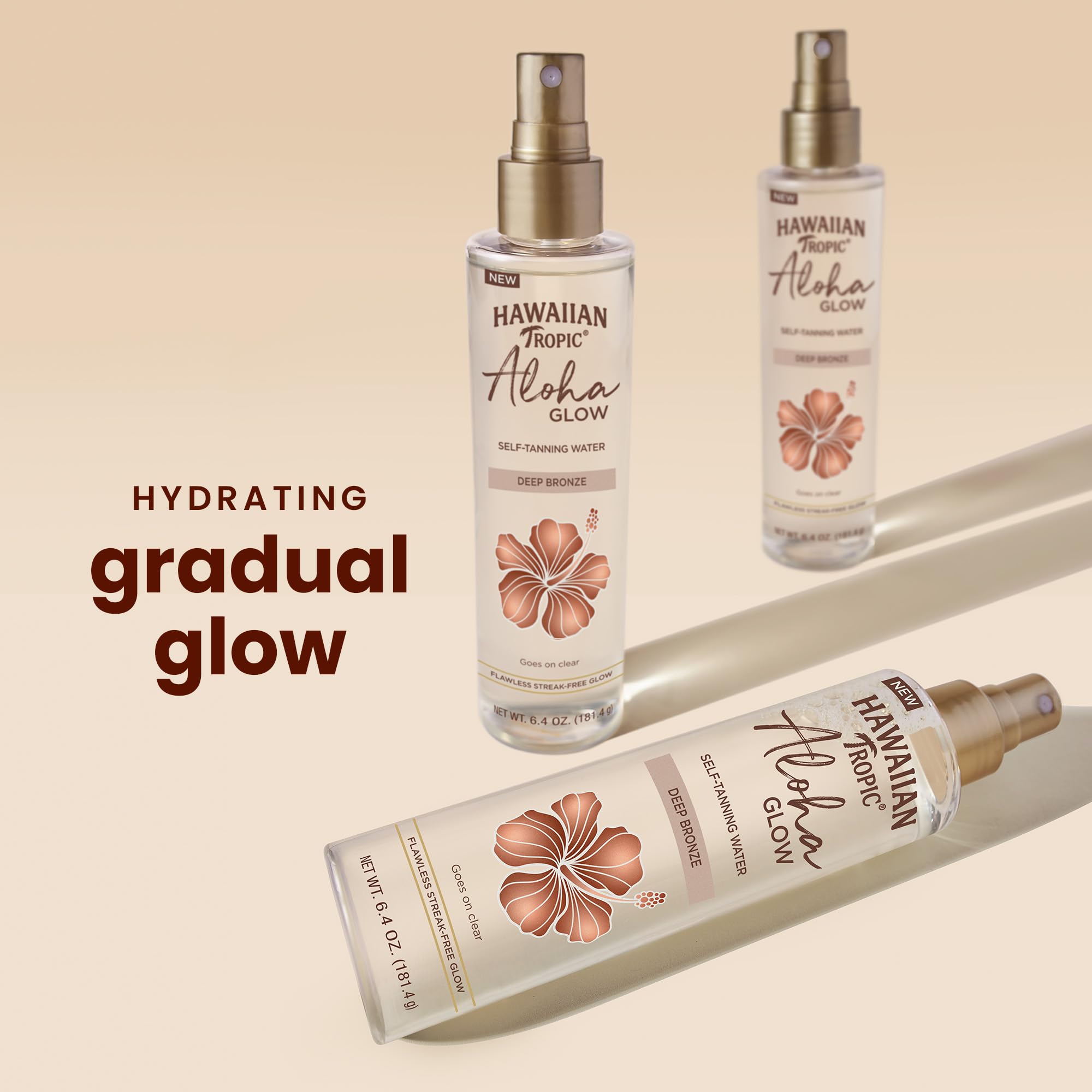 Aplicación rápida de Hawaiian Tropic Aloha Glow Water para tono uniforme.