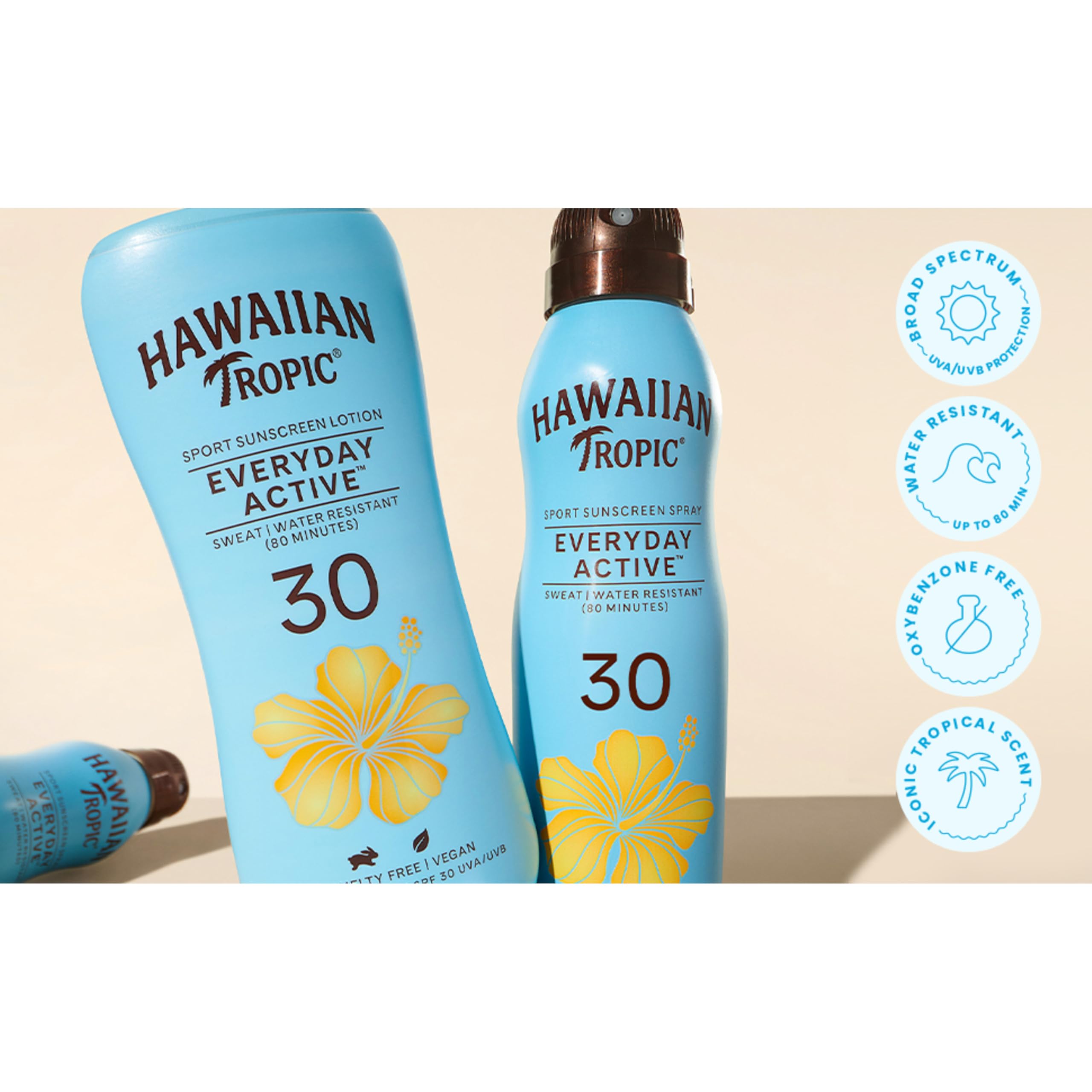 Aplicación deportiva con Hawaiian Tropic SPF 30, fácil y rápida durante el entrenamiento.