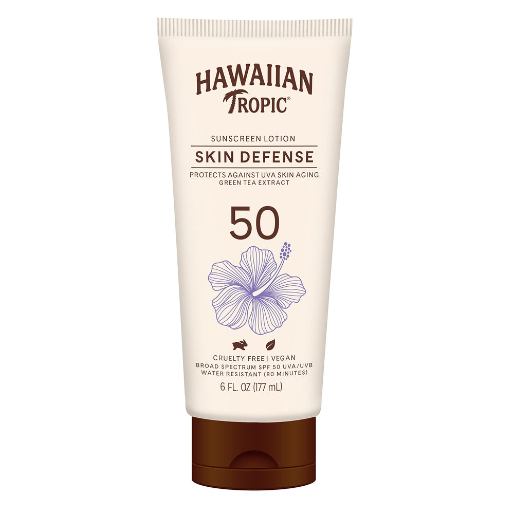 Hawaiian Tropic crema solar antioxidante SPF 50, textura suave para uso diario.