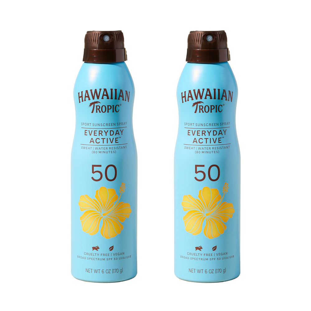 Hawaiian Tropic Everyday Active spray bottle ready for outdoor workouts.