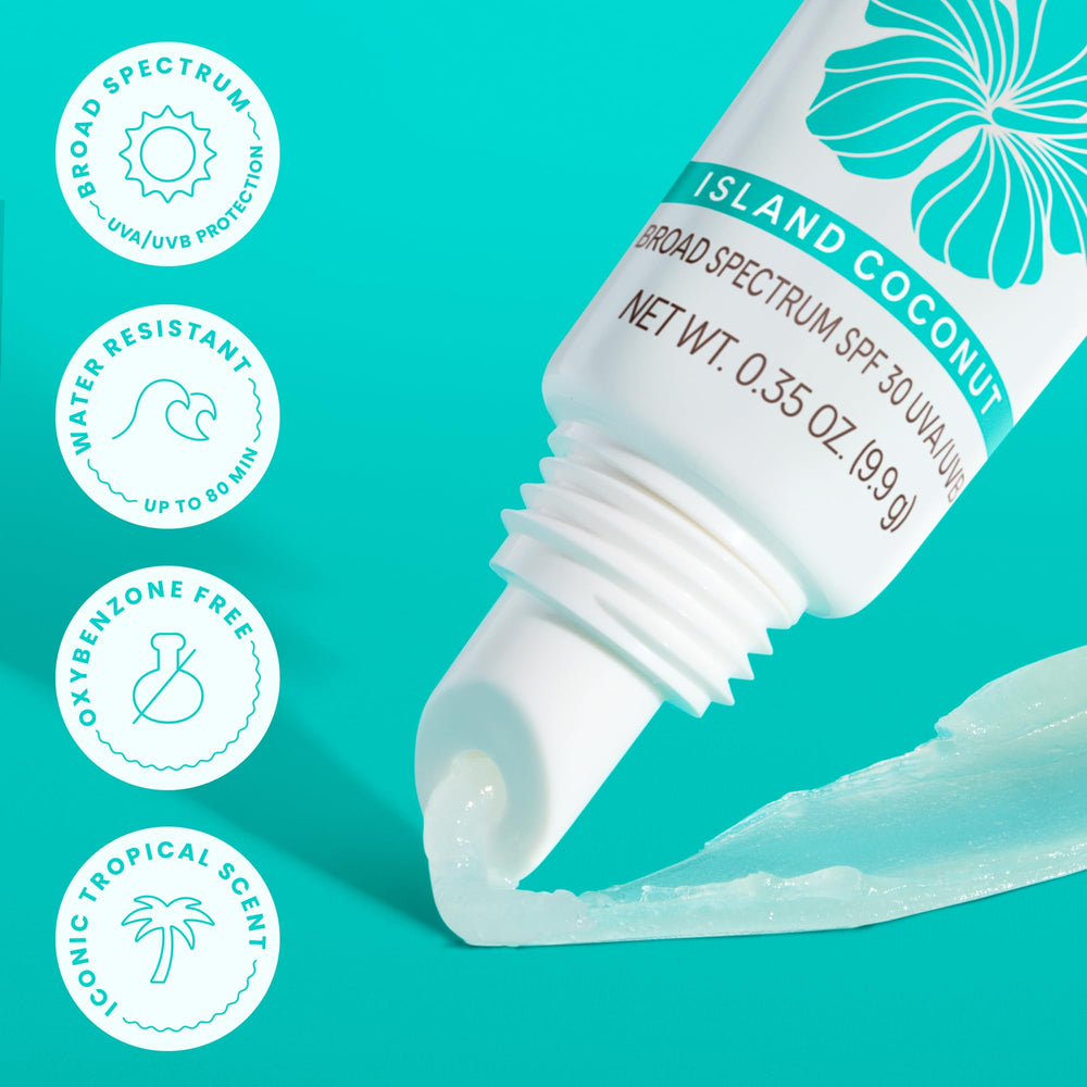 Island coconut scent enhances your sunny-day lip routine.