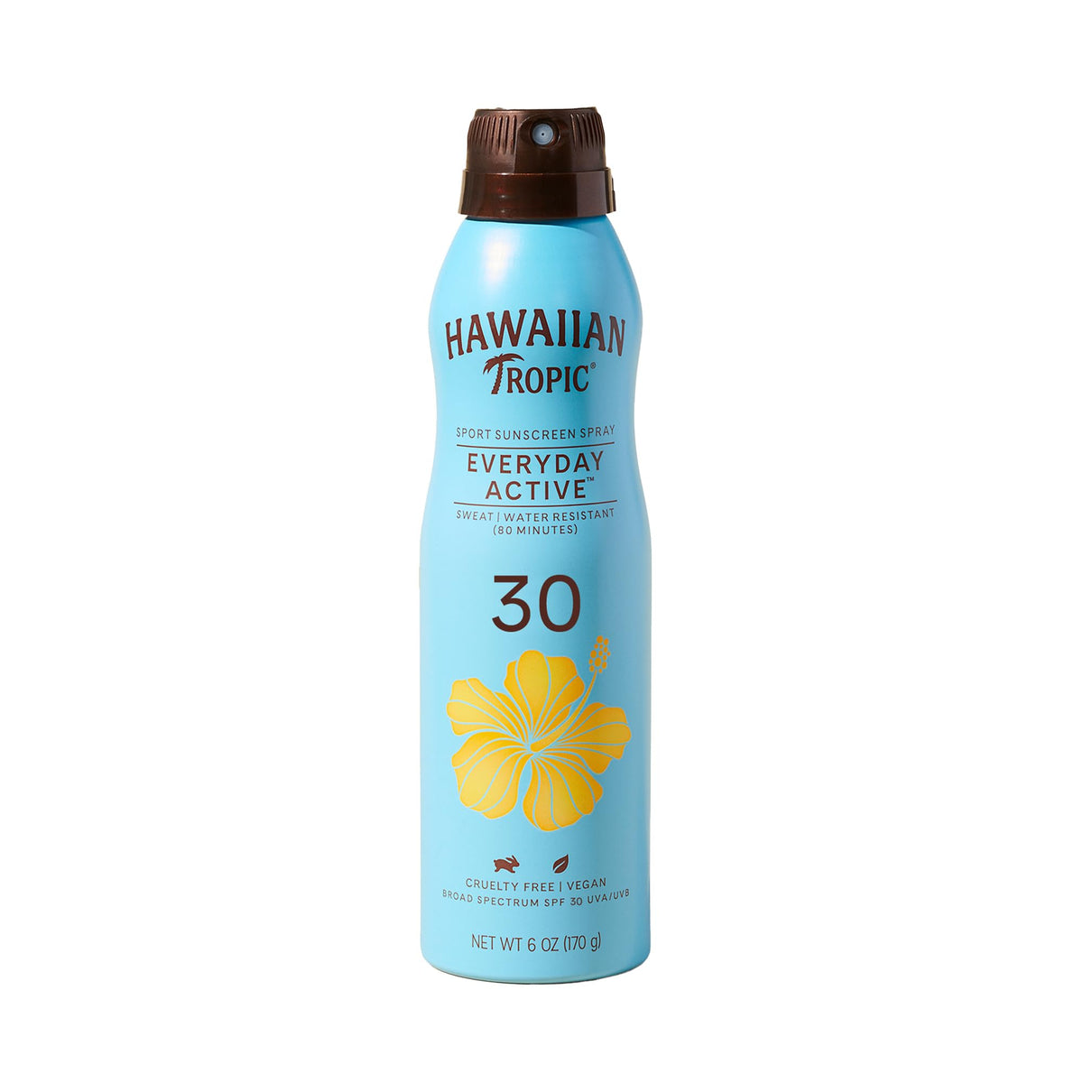 Hawaiian Tropic Island Sport Sunscreen Spray, bote claro con coco, protección para piel activa.