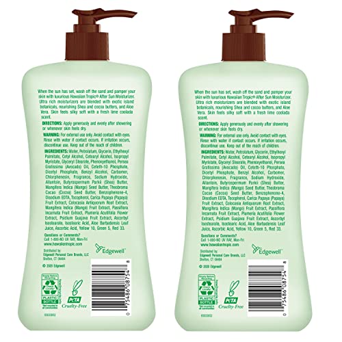 Hawaiian Tropic Lime Coolada pos-sol, etiqueta botánica, aroma tropical.