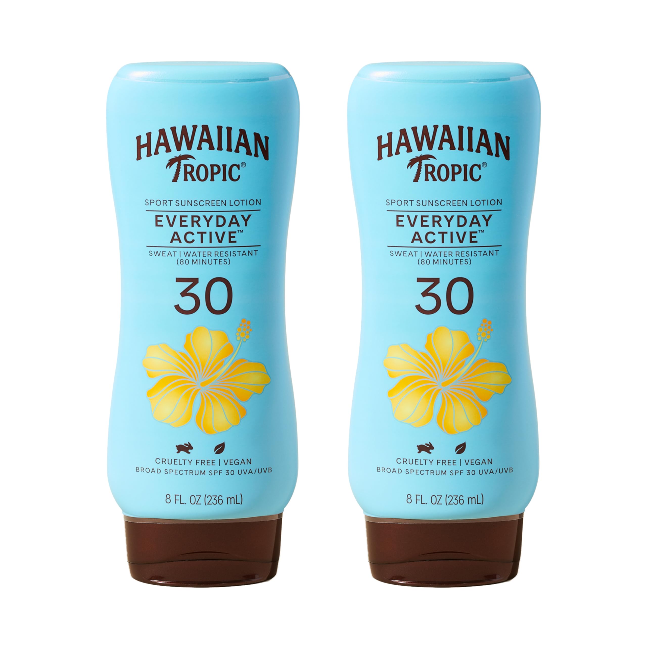 Hawaiian Tropic loción diaria activa SPF 30, botella visible, protección para actividades al aire libre.
