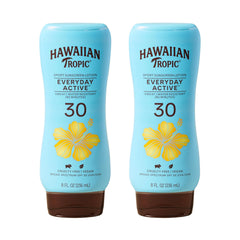 Hawaiian Tropic loción diaria activa SPF 30, botella visible, protección para actividades al aire libre.