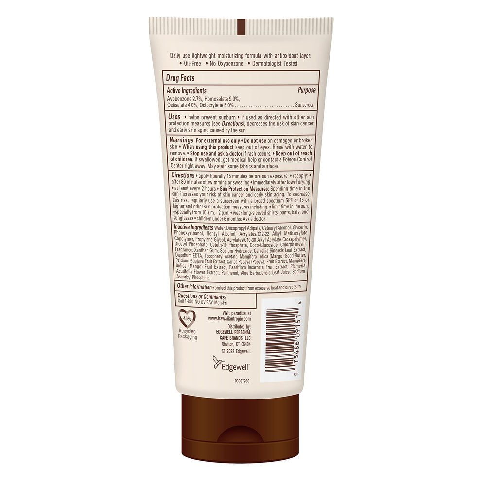 Hawaiian Tropic protección solar resistente al agua hasta 80 minutos, ideal para playa.