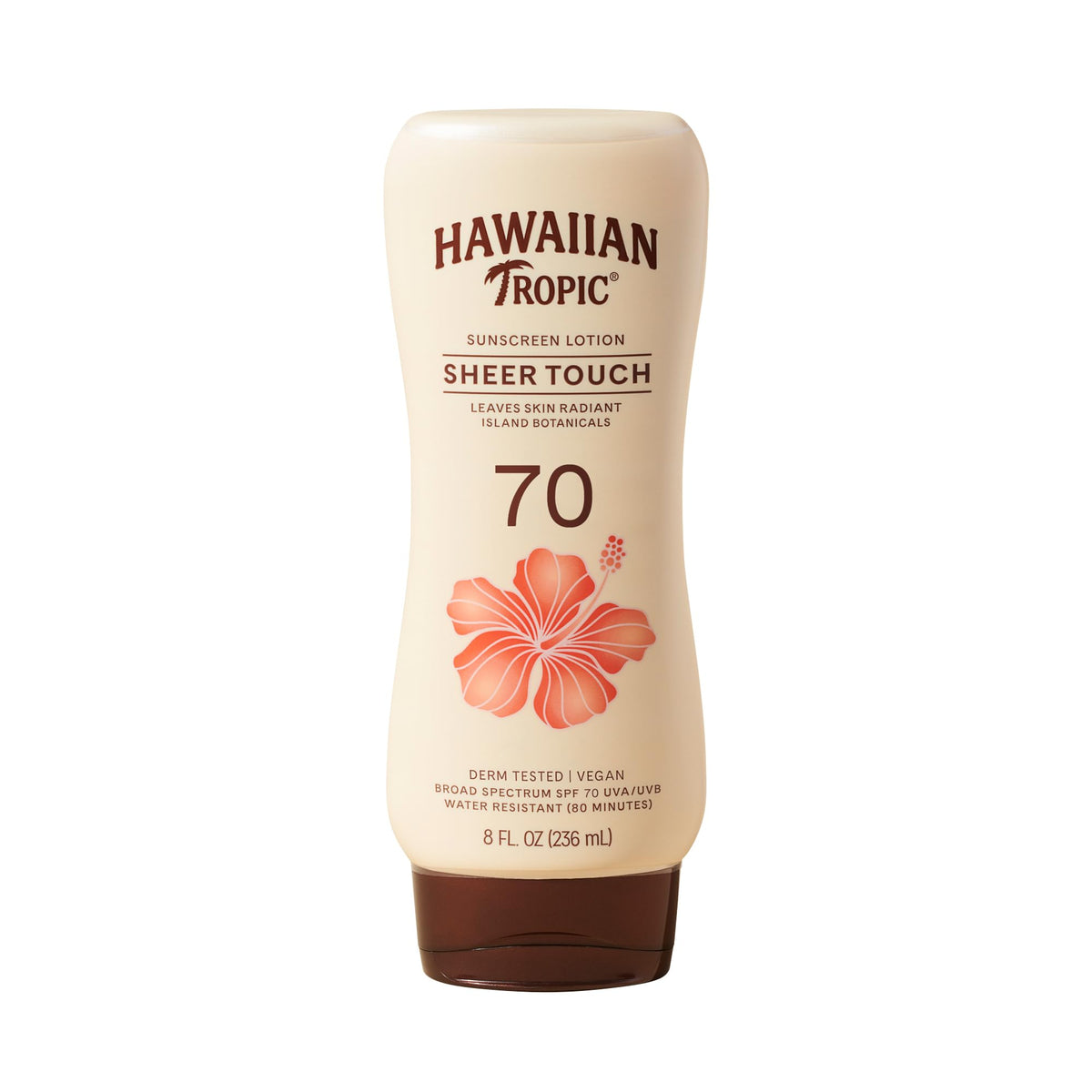Hawaiian Tropic Sheer Touch SPF 70 frasco frontal, protección amplia y acabado luminoso