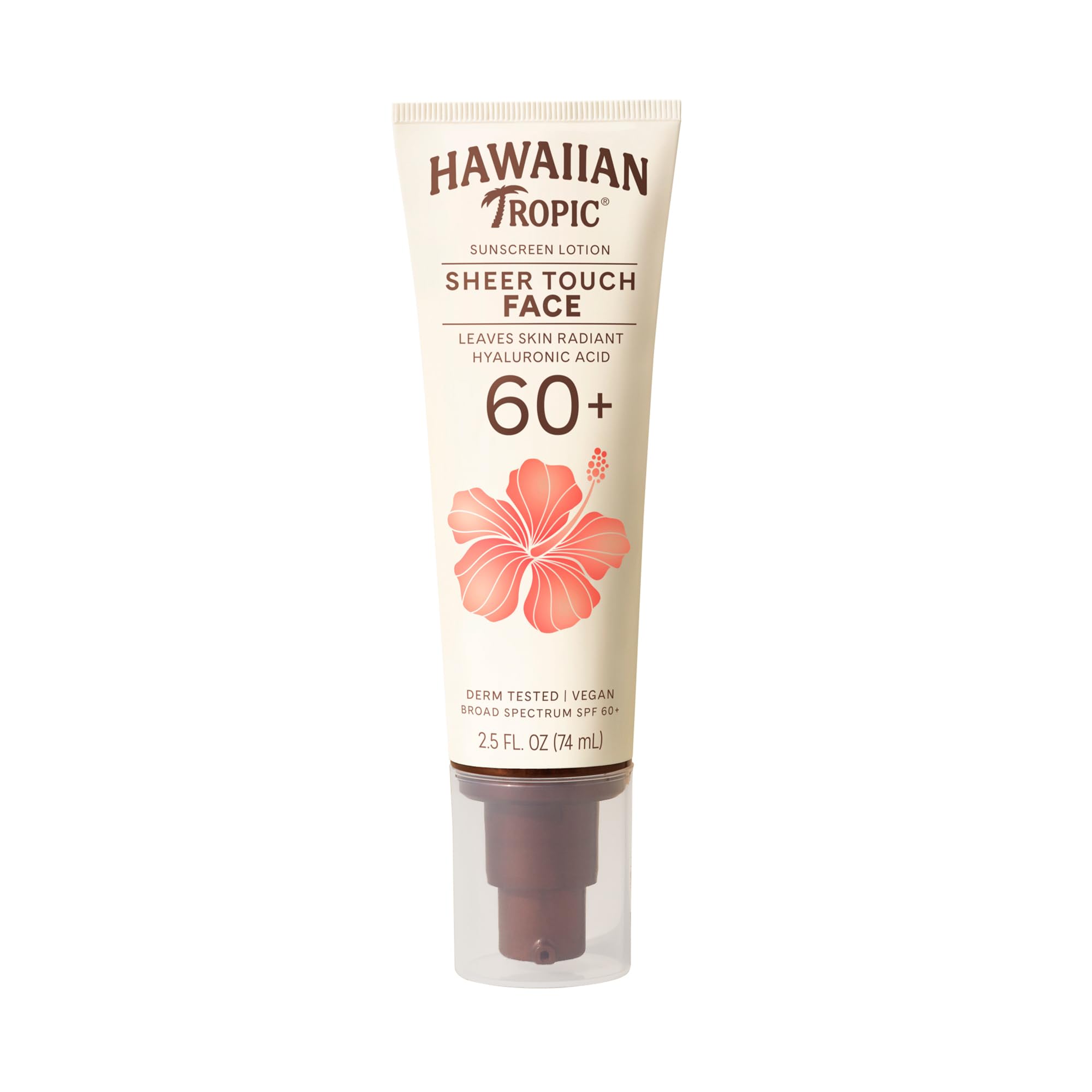Hawaiian Tropic Sheer Touch Face SPF 60, bote de viaje para protección diaria con acabado ligero.