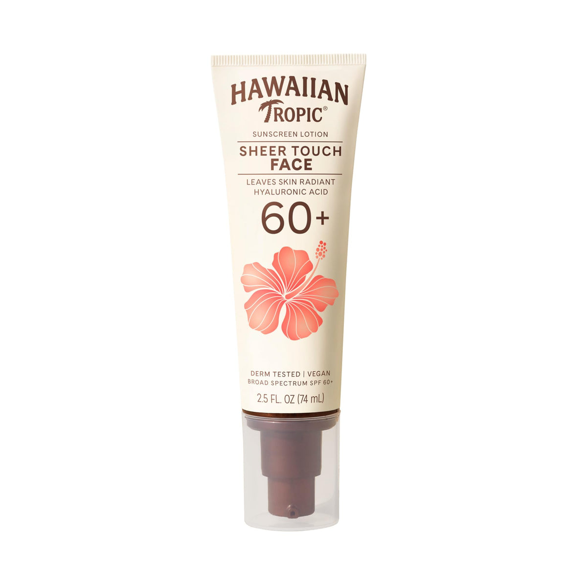 Hawaiian Tropic Sheer Touch Face SPF 60, bote de viaje para protección diaria con acabado ligero.