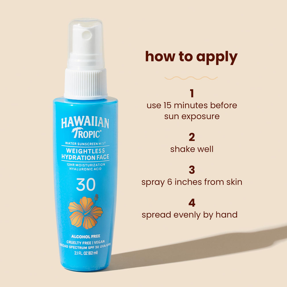 Hawaiian Tropic sin grasa, acabado ligero y fresco.