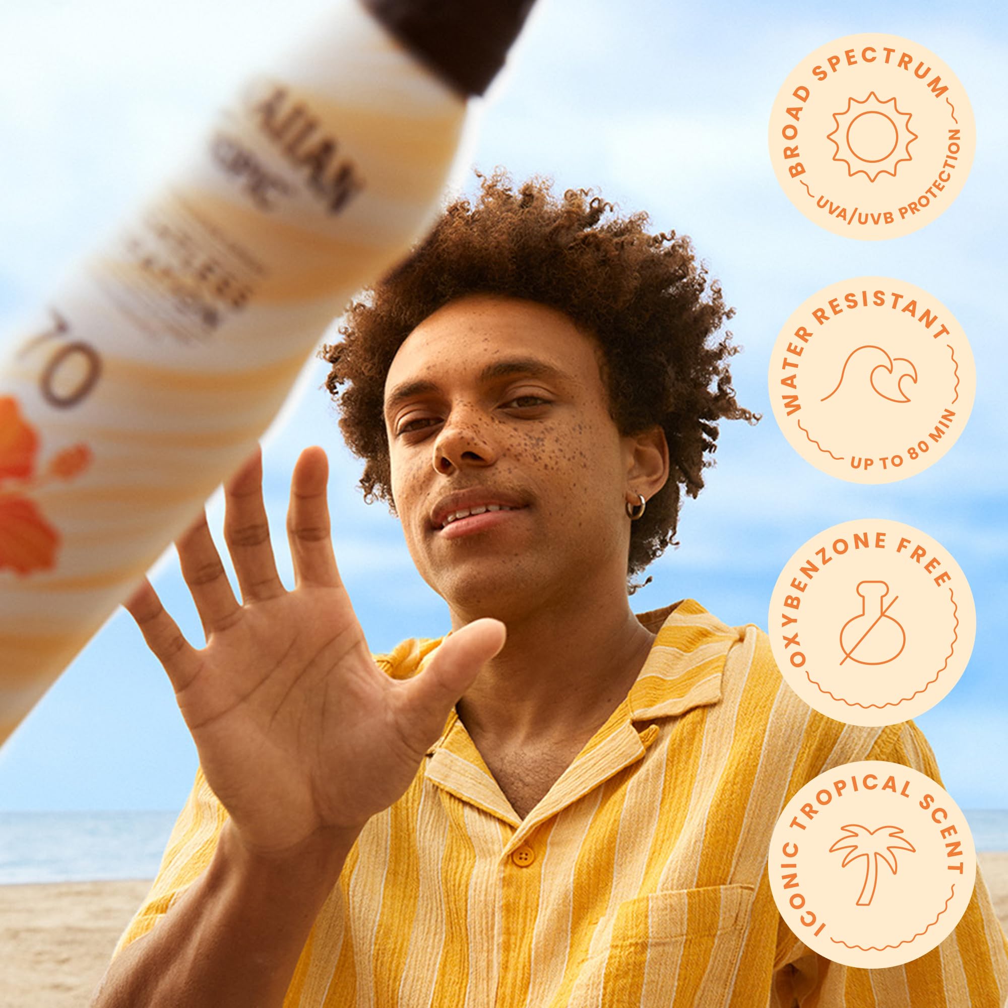 Hawaiian Tropic spray being applied on skin for fast, light hydration.