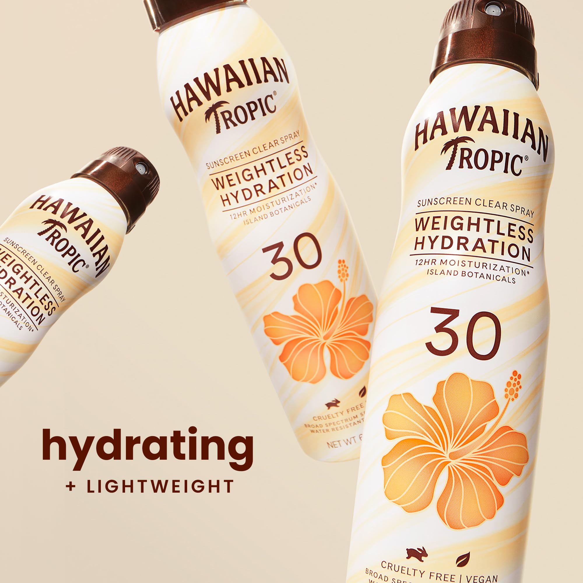 Hawaiian Tropic clear SPF 30 spray in action for fast, even coverage.