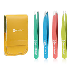 HAWATOUR four-piece tweezers set in a case for precise grooming on the go.