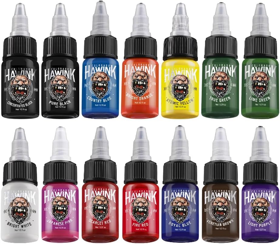 HAWINK tattoo ink bottle close-up showing pure color and smooth absorption.