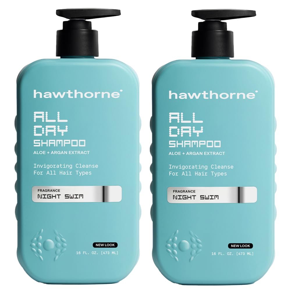 Hawthorne All Day Men's Shampoo bottle with Night Swim scent for daily cleansing and hair hydration