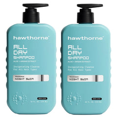 Hawthorne All Day Men's Shampoo bottle with Night Swim scent for daily cleansing and hair hydration