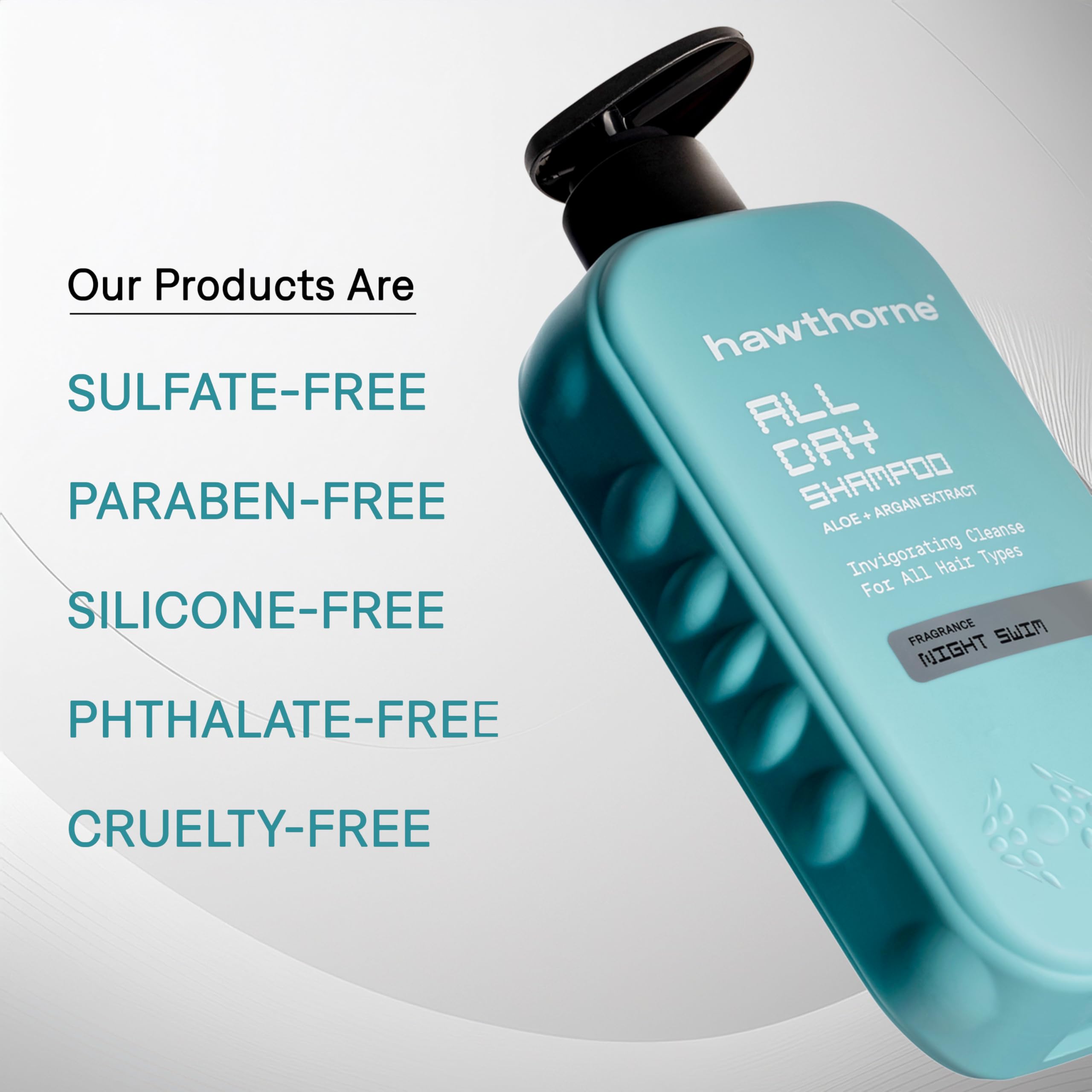 Hawthorne All Day shampoo scent shot emphasizes blue spruce and bergamot aroma