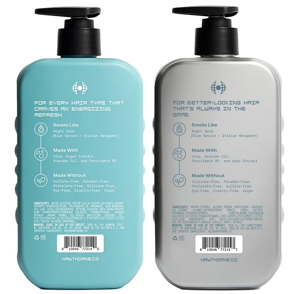 Hawthorne daily hair care routine setup featuring two bottles.
