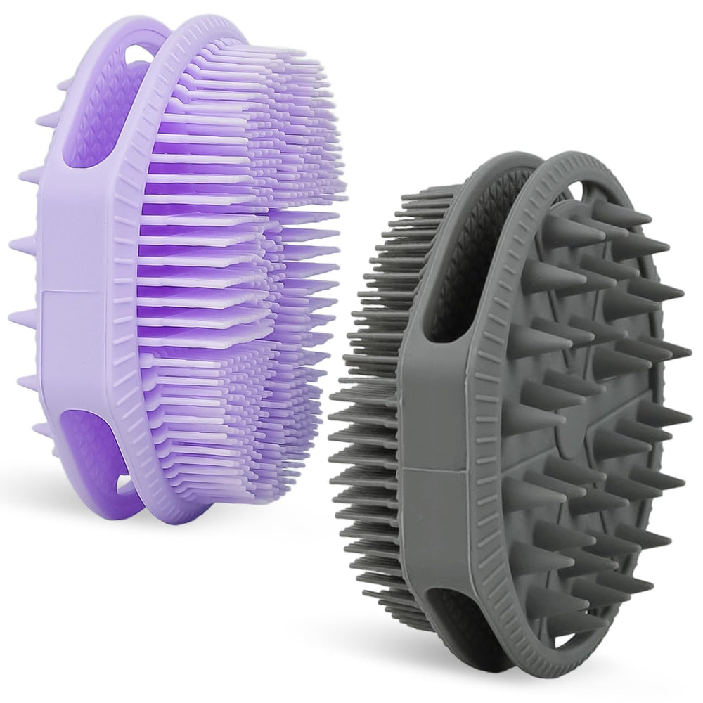 HAYSNA 2-pack silicone scrubber in gray and purple with dual sides for rich lather.