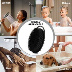 HAYSNA double-sided brush in shower for gentle scrubbing.