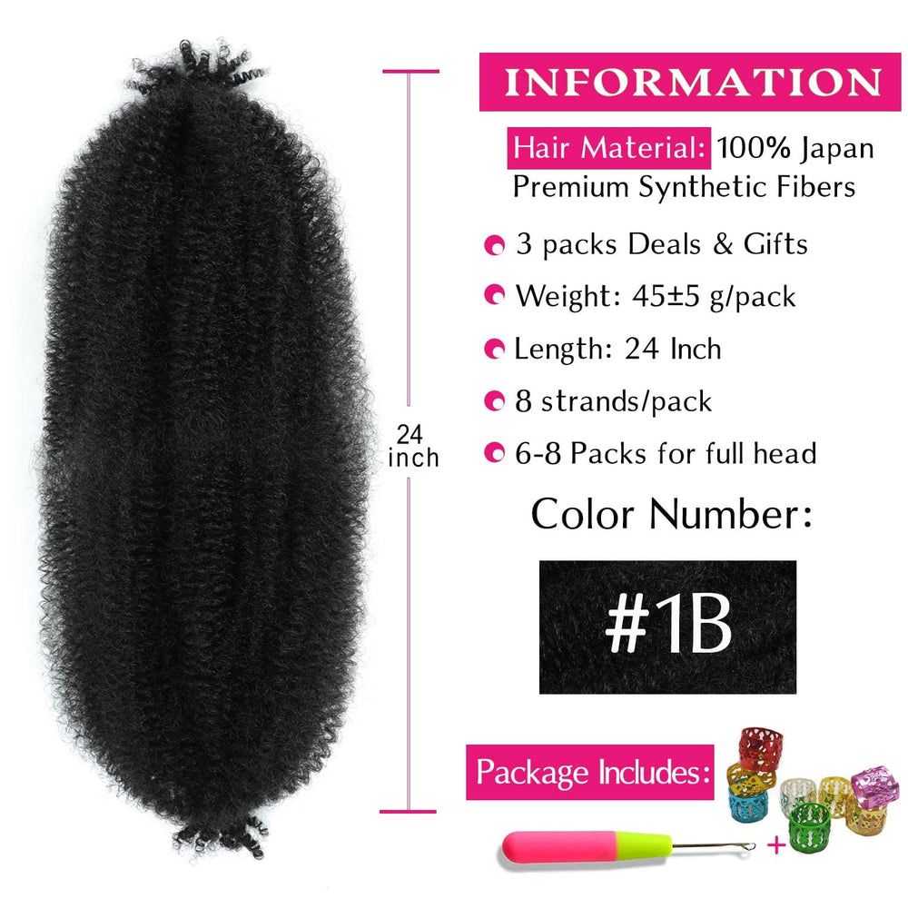 Hbegant Afro Twist 24in 3-pack pre-fluffed bundle for easy installation.