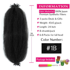 Hbegant Afro Twist 24in 3-pack pre-fluffed bundle for easy installation.