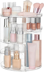 HBlife 360 rotating makeup organizer showing easy access to brushes and cosmetics for quick routines