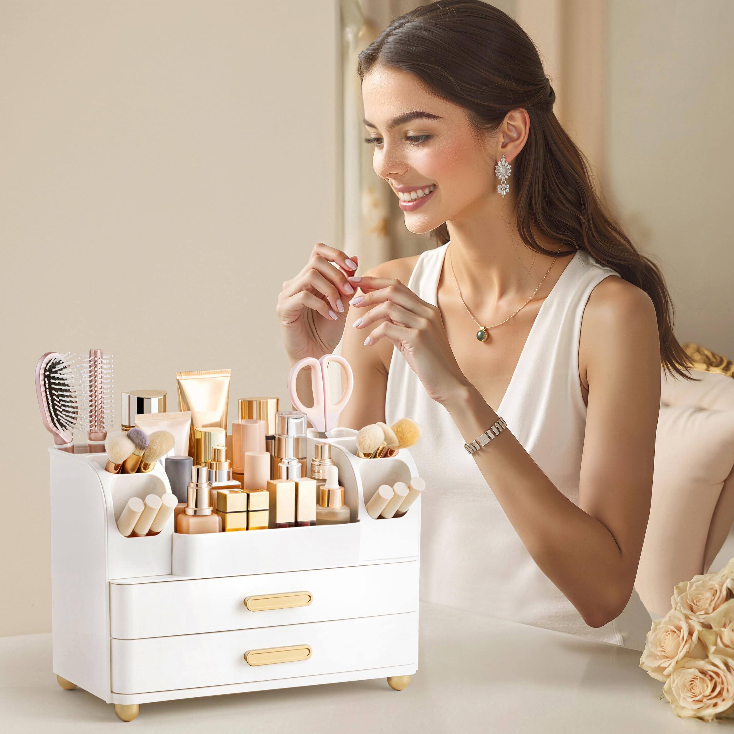HBlife makeup organizer assembled on desk ready for use