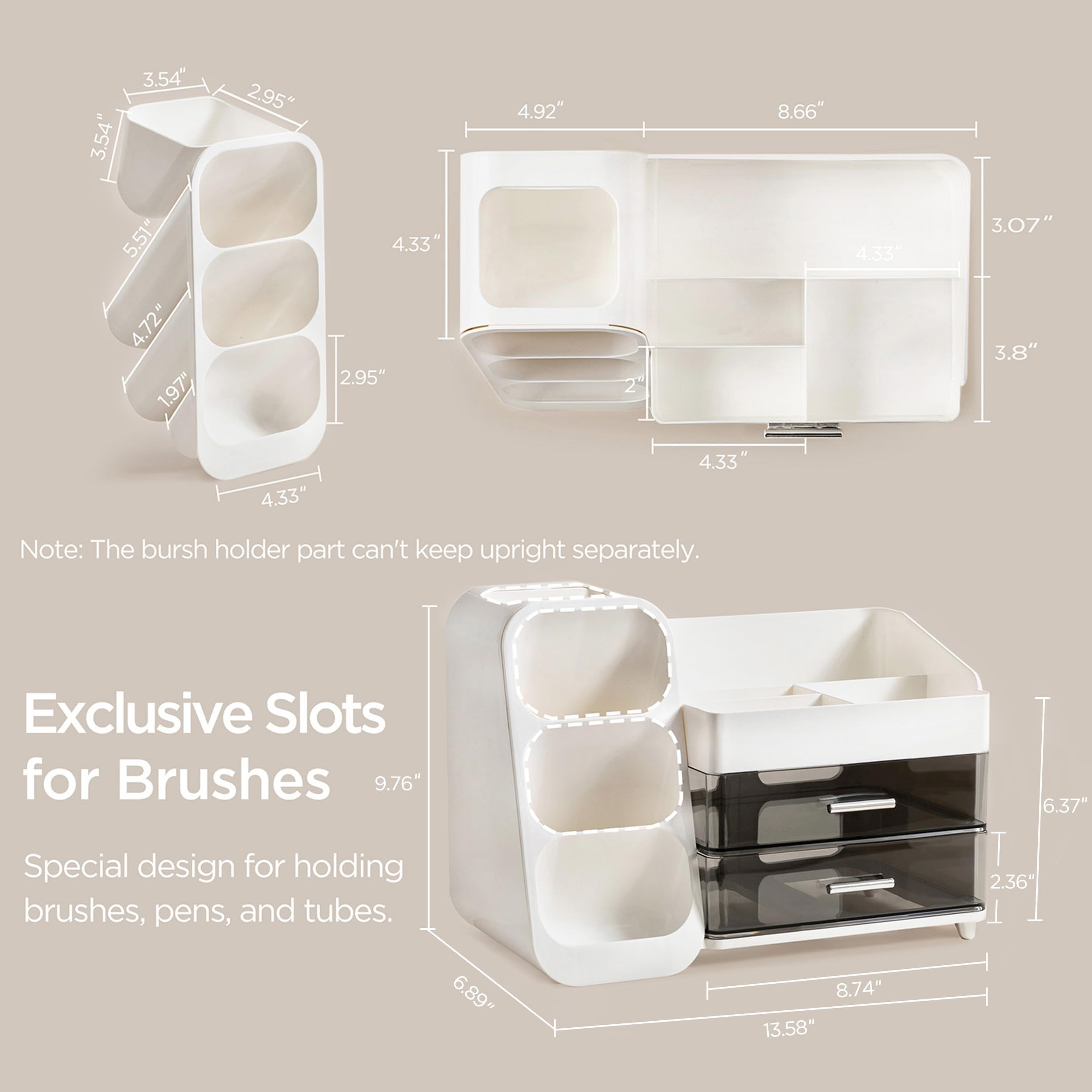 Two drawers in the HBlife makeup organizer provide compact storage for lipsticks.
