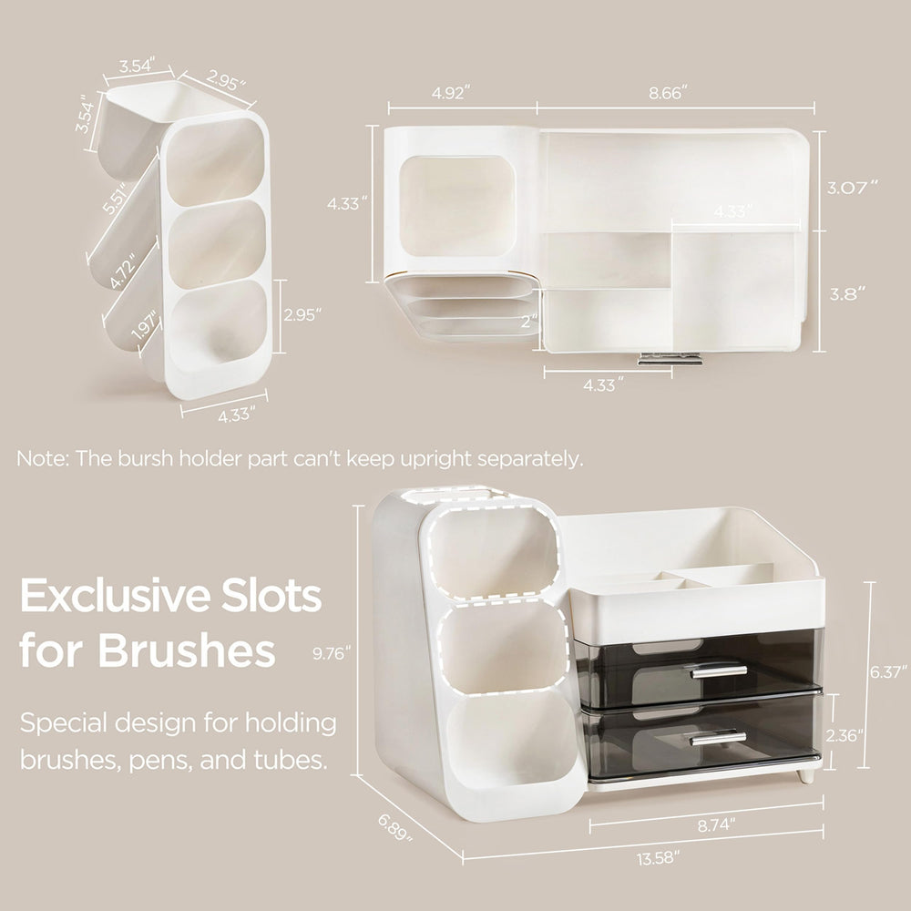 Two drawers in the HBlife makeup organizer provide compact storage for lipsticks.