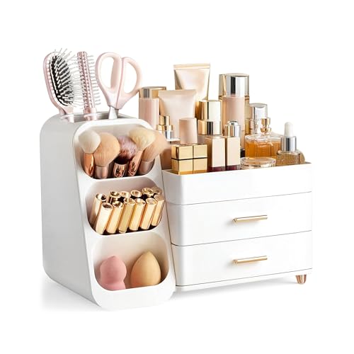 HBlife makeup organizer with left brush slots keeps brushes within reach for quick routines.