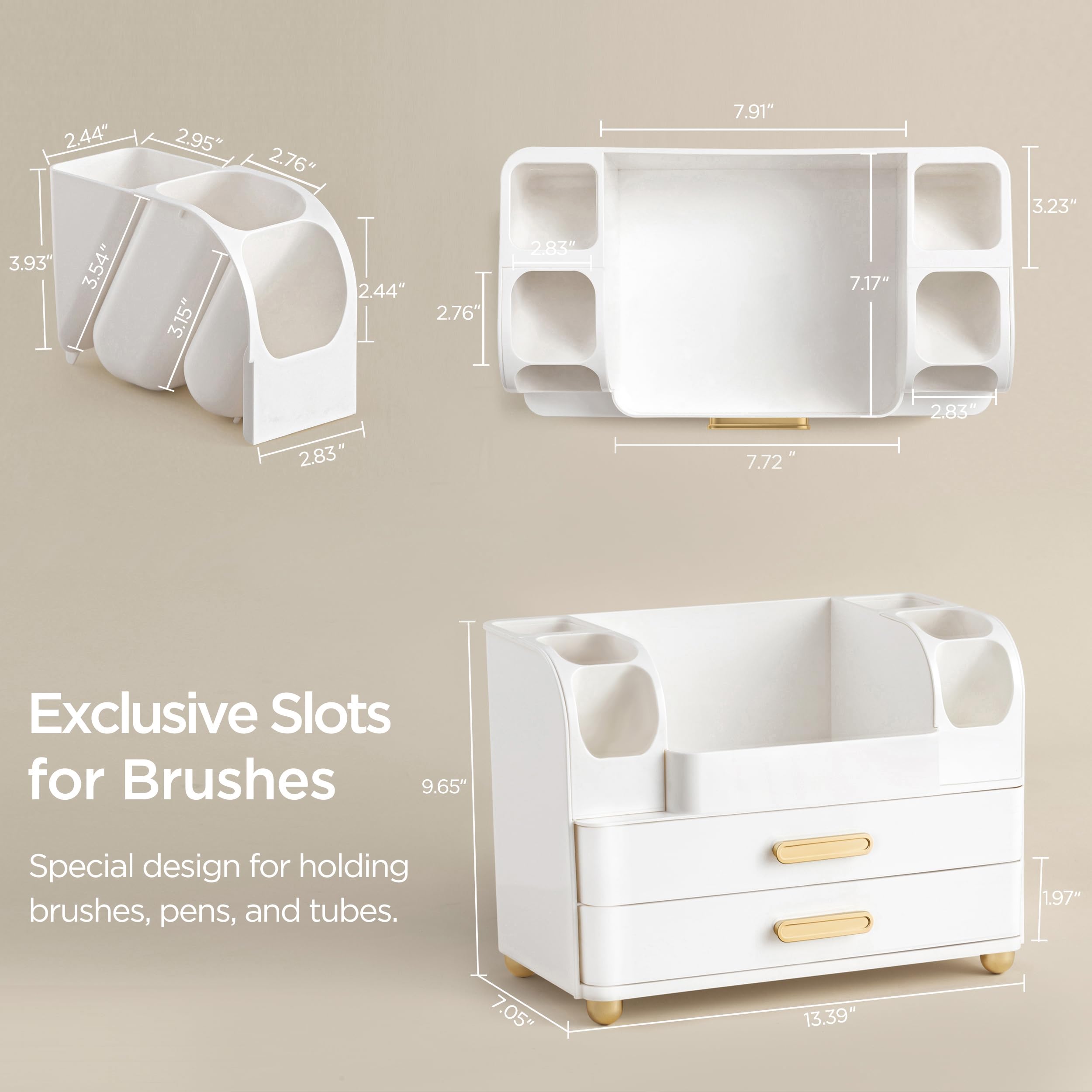 HBlife makeup organizer side slots hold brushes and tubes for quick access