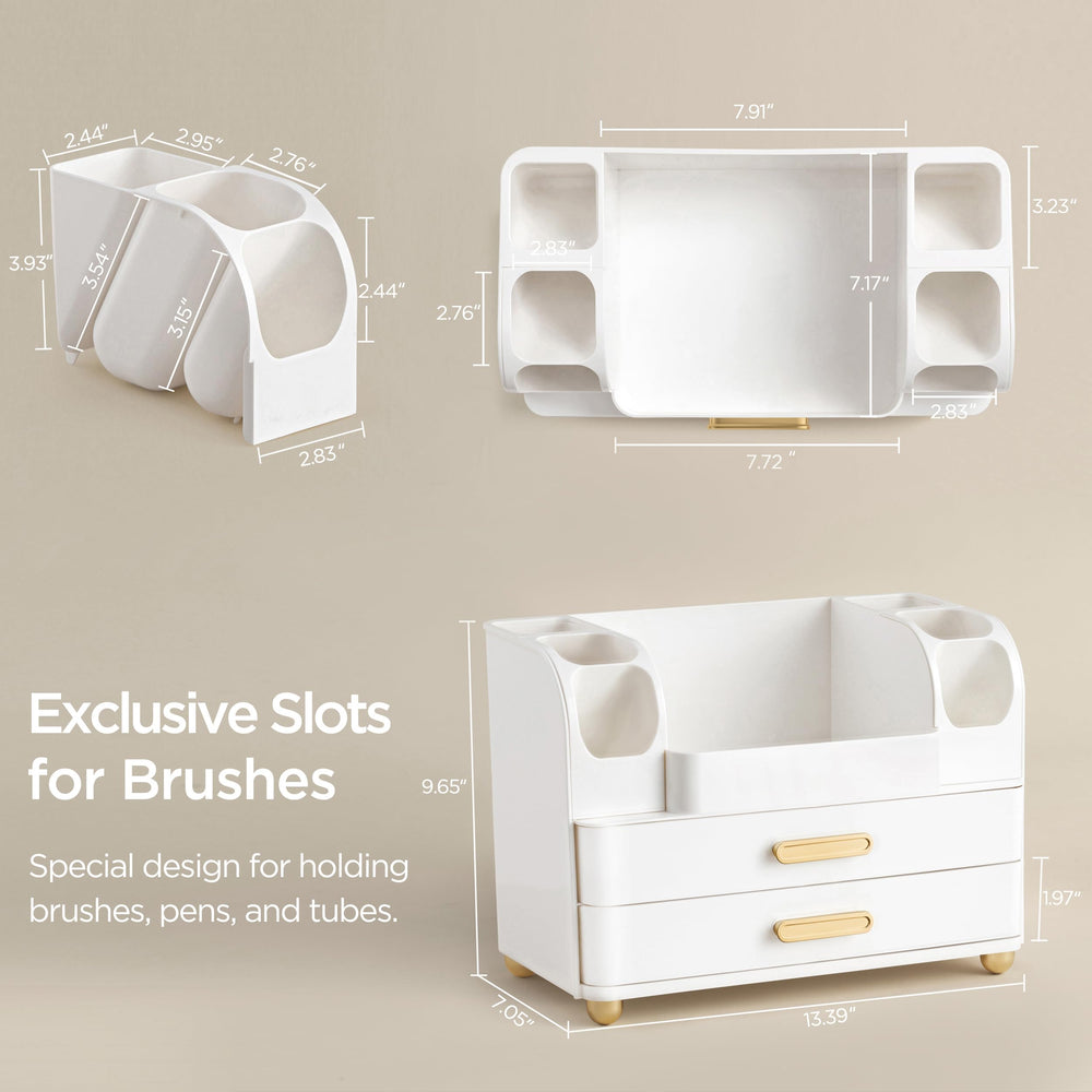 HBlife makeup organizer side slots hold brushes and tubes for quick access