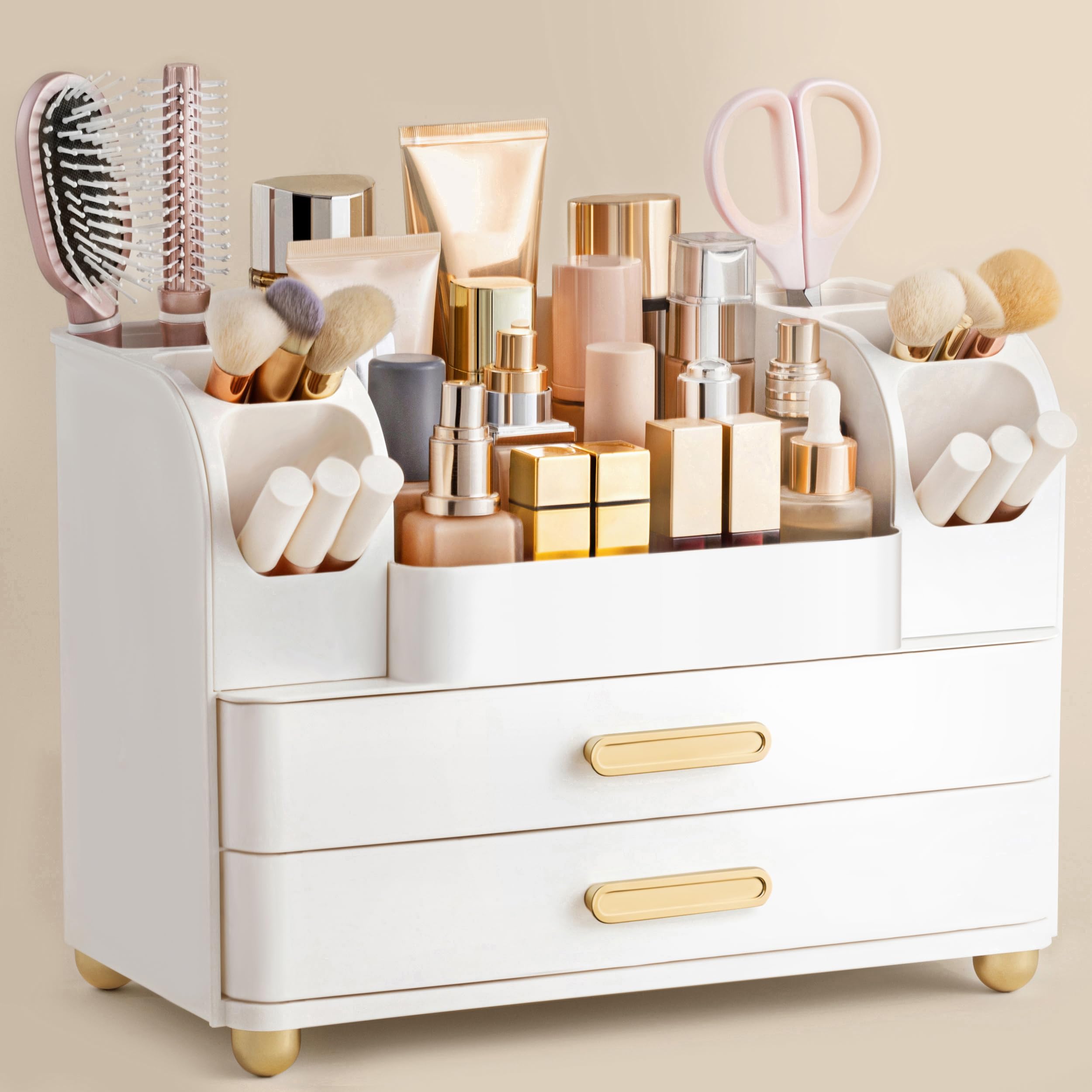 HBlife makeup organizer top compartment keeps essentials within easy reach
