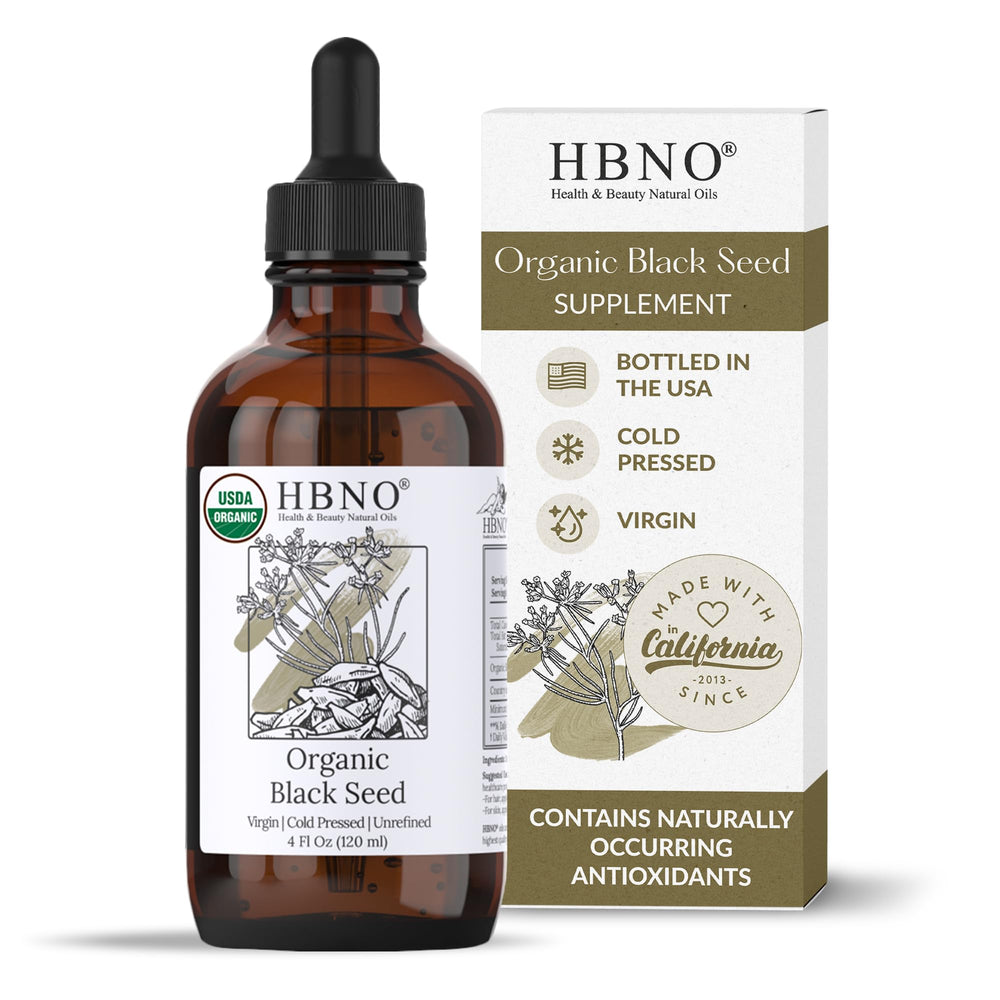 HBNO aceite de semilla negra, botella de vidrio 120 ml, uso versátil rostro y cuerpo