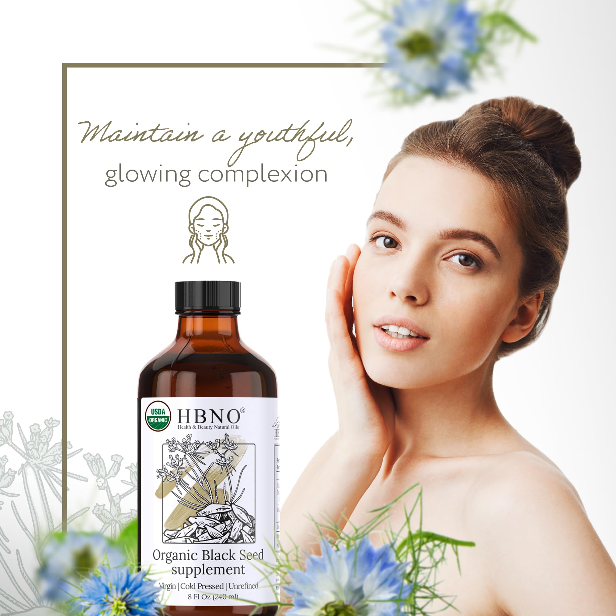 HBNO Aplicación en rostro y cabello para cuidado diario y nutrición suave.
