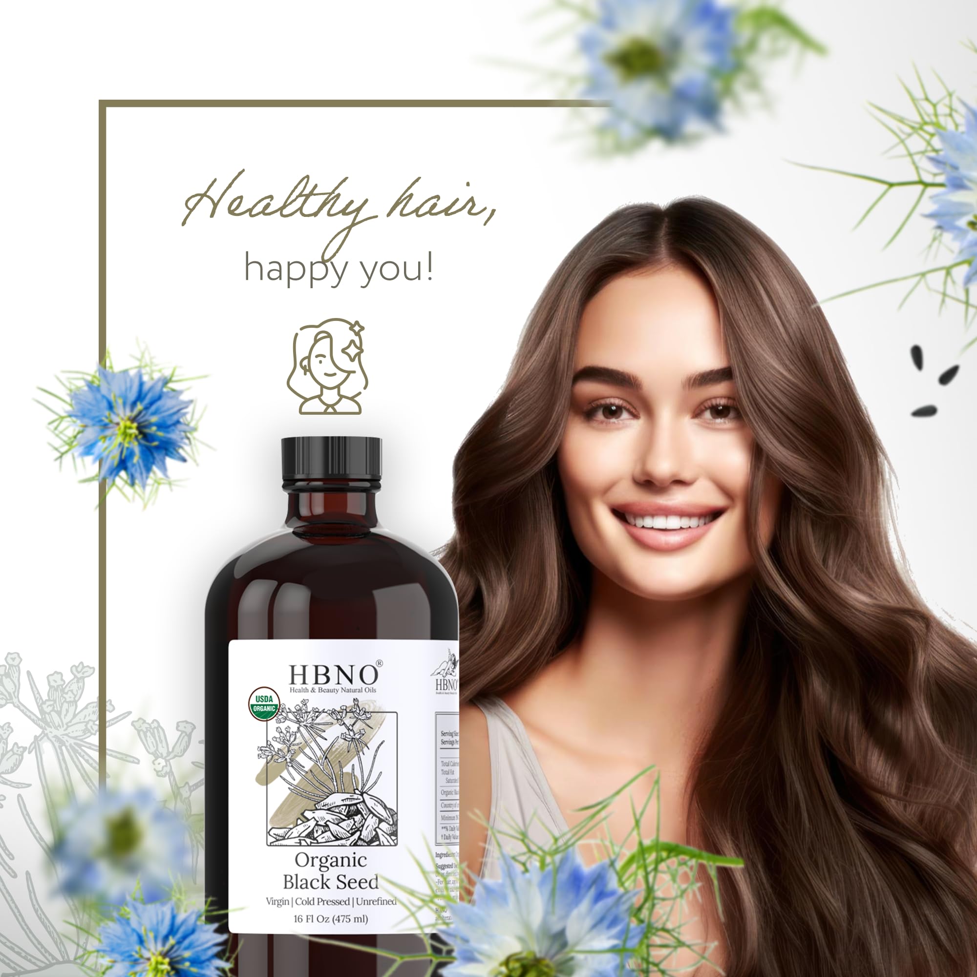 HBNO Cold-Pressed Black Seed Oil ingredients highlighted