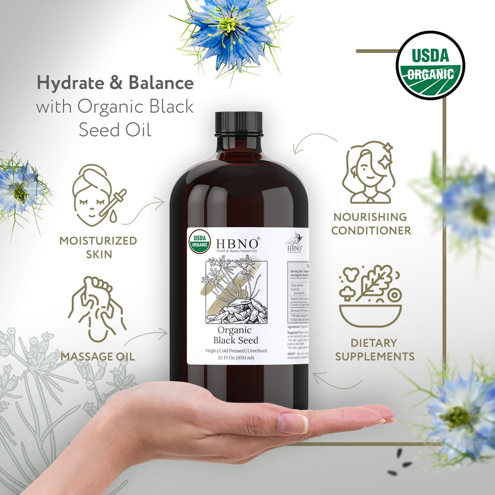 Close-up of HBNO glass bottle highlights premium cold-pressed purity for daily use